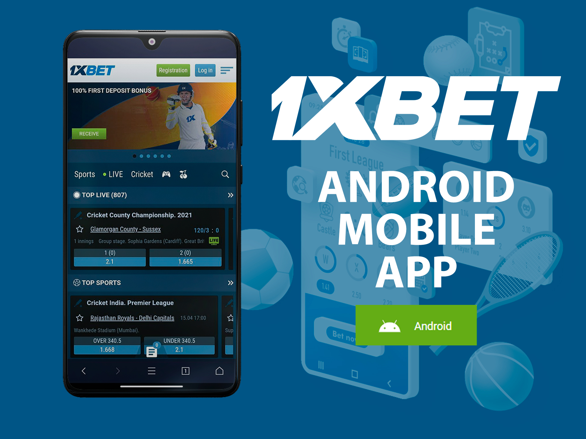 1xBet mobile sports betting app for Android devices.