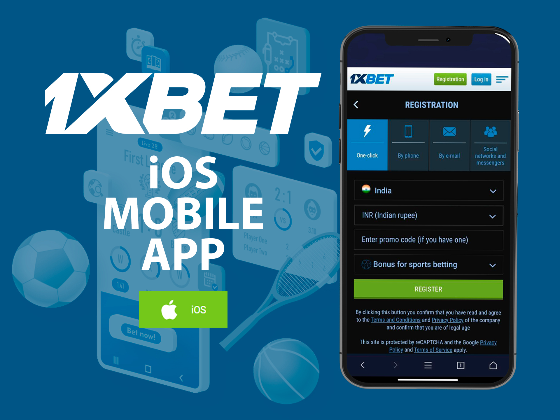 1xBet app for betting on sports on iOS devices.