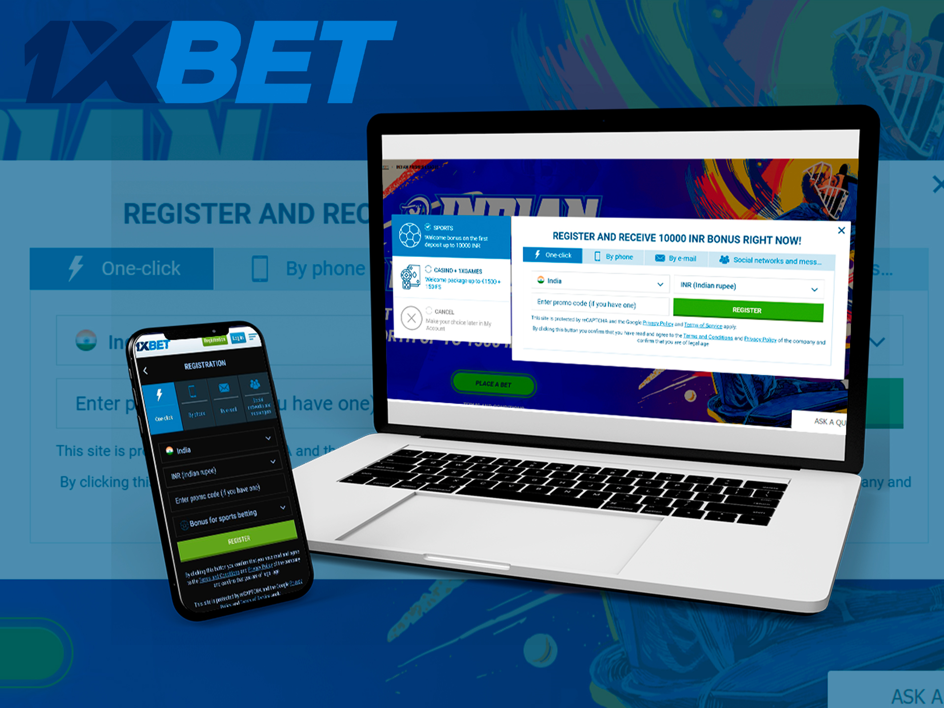 Step-by-step instructions for registering with 1xBet India.