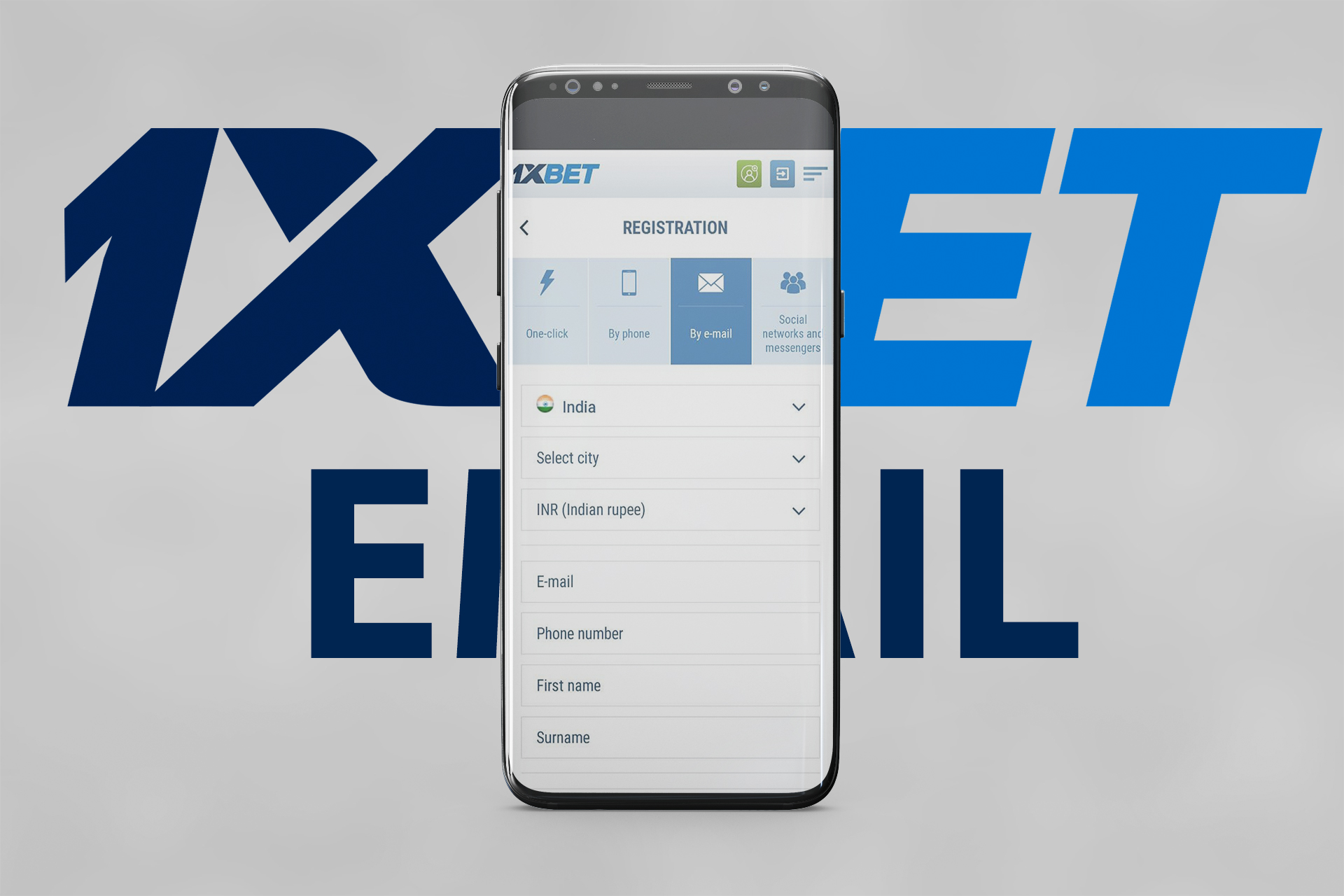 Enter your email to register in the 1xbet sportsbook.