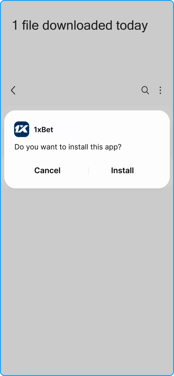 Opening the downloaded 1xBet installer to start the app setup process.