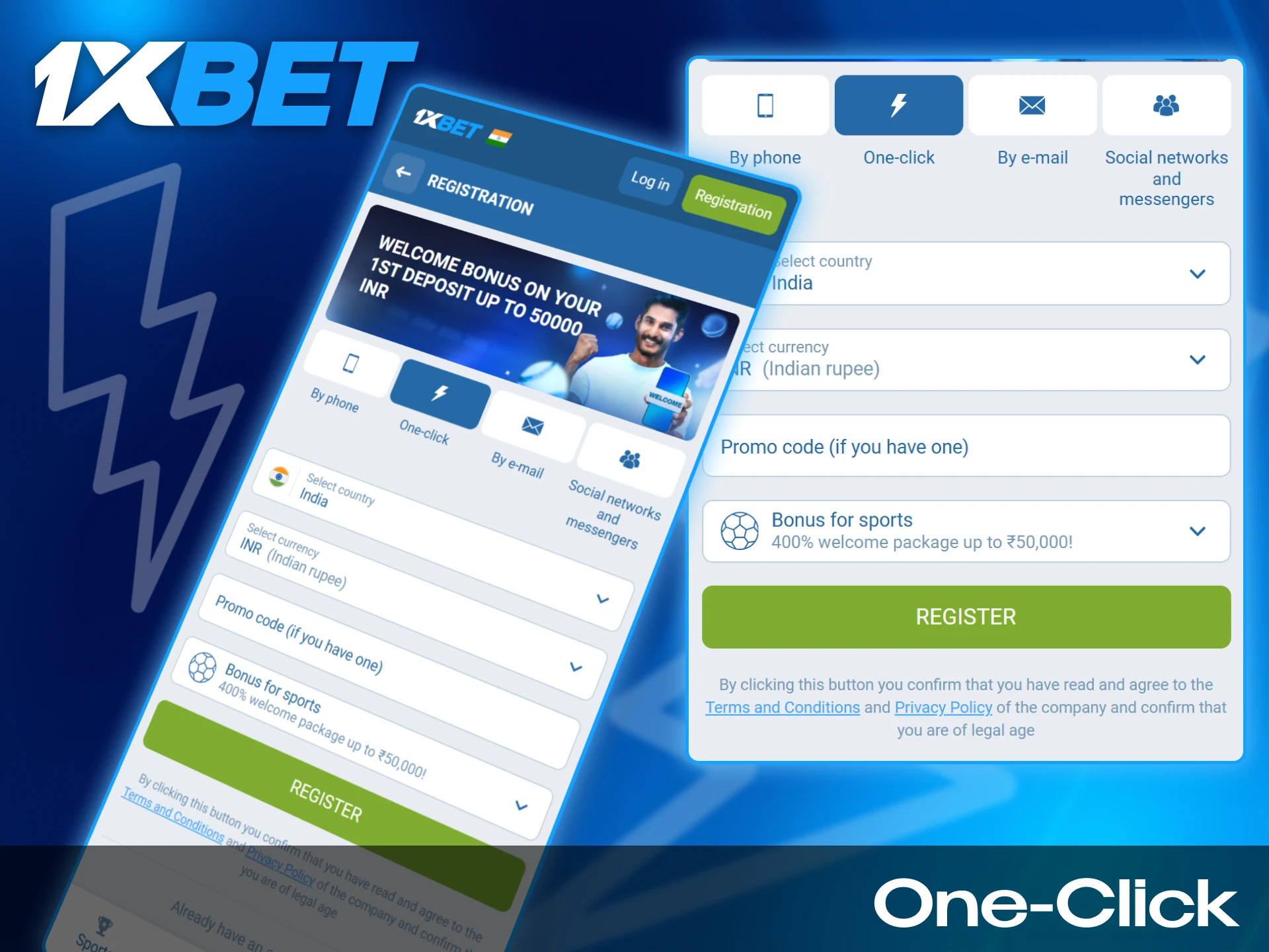 You can quickly register in 1xbet with just one click.