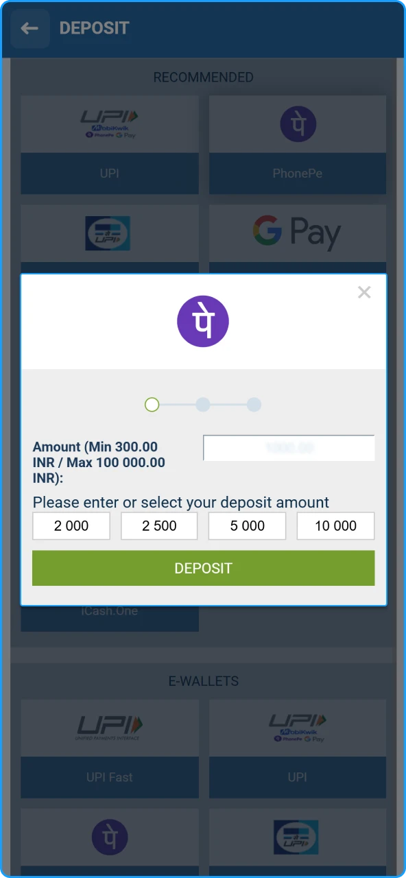 Funding the account for the first time to trigger the 1xBet India welcome offer.
