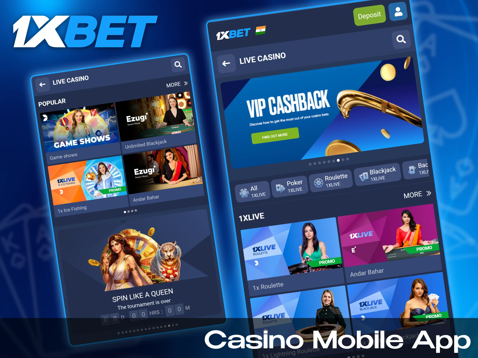You can play all the 1xbet casino games in our app.
