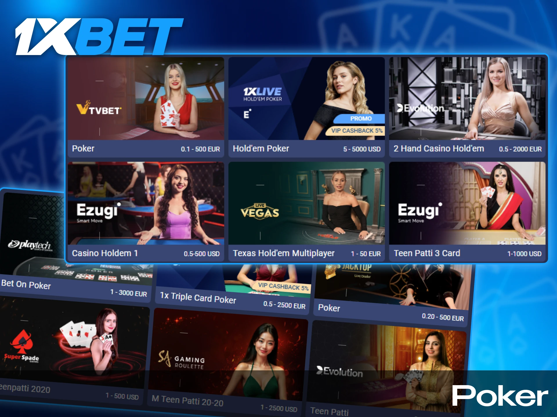 The most well-known card game in the gambling world is available in the 1xbet online casino.