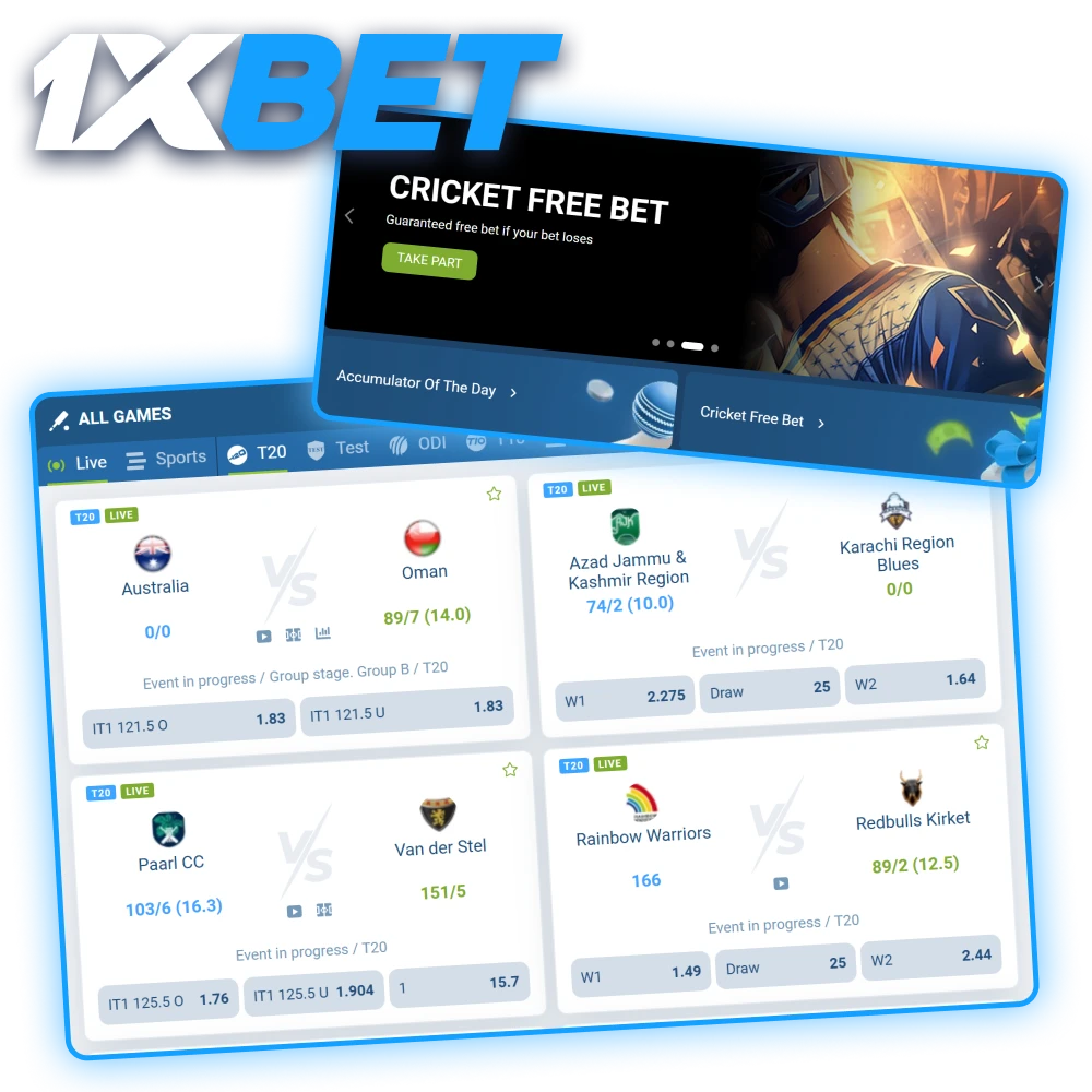 Sign up and enjoy cricket betting with 1xbet.