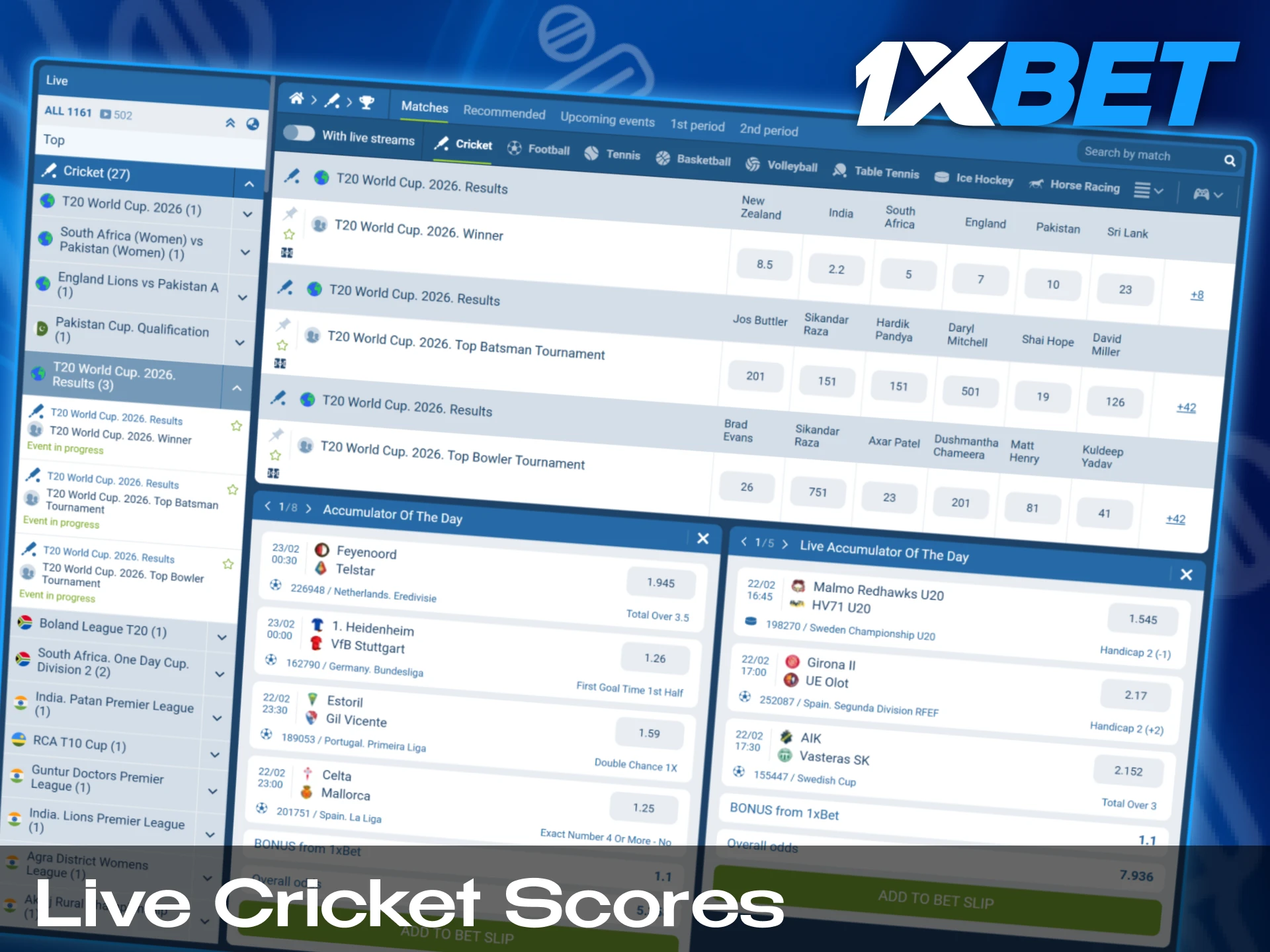 Experience new exciting feelings with live betting on cricket.