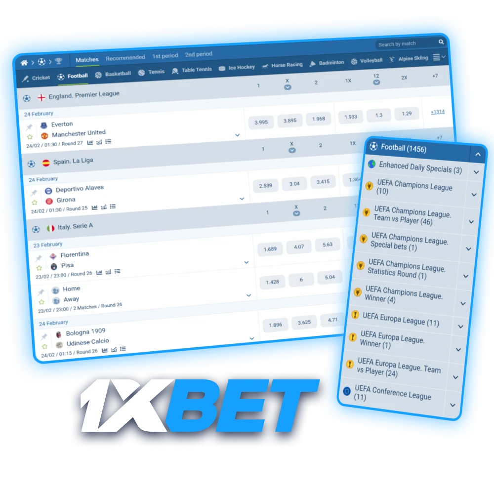 Place bets on your favorite foorball teams at 1xbet.