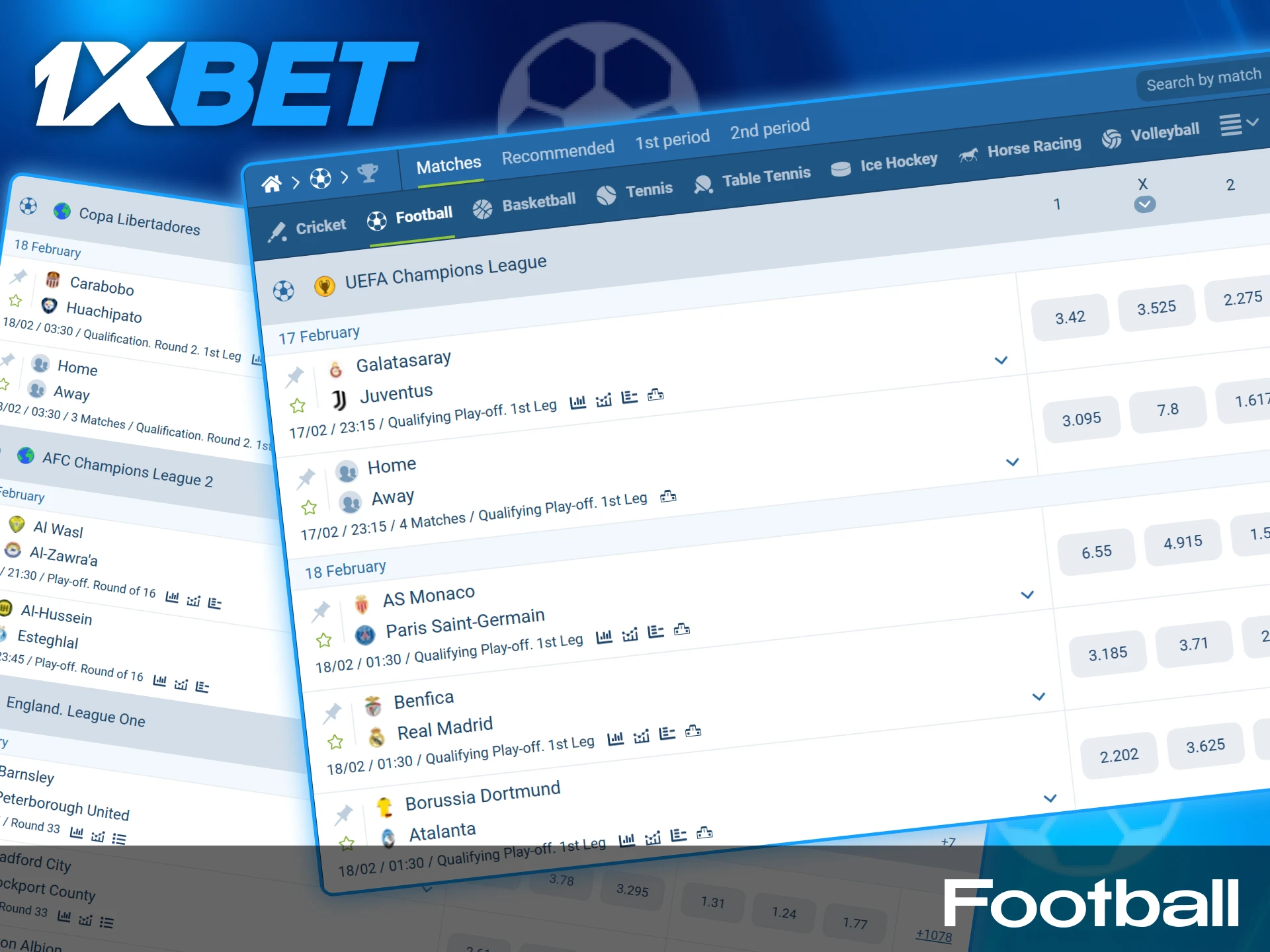Comprehensive betting markets and live odds for football matches and international leagues on 1xBet India.