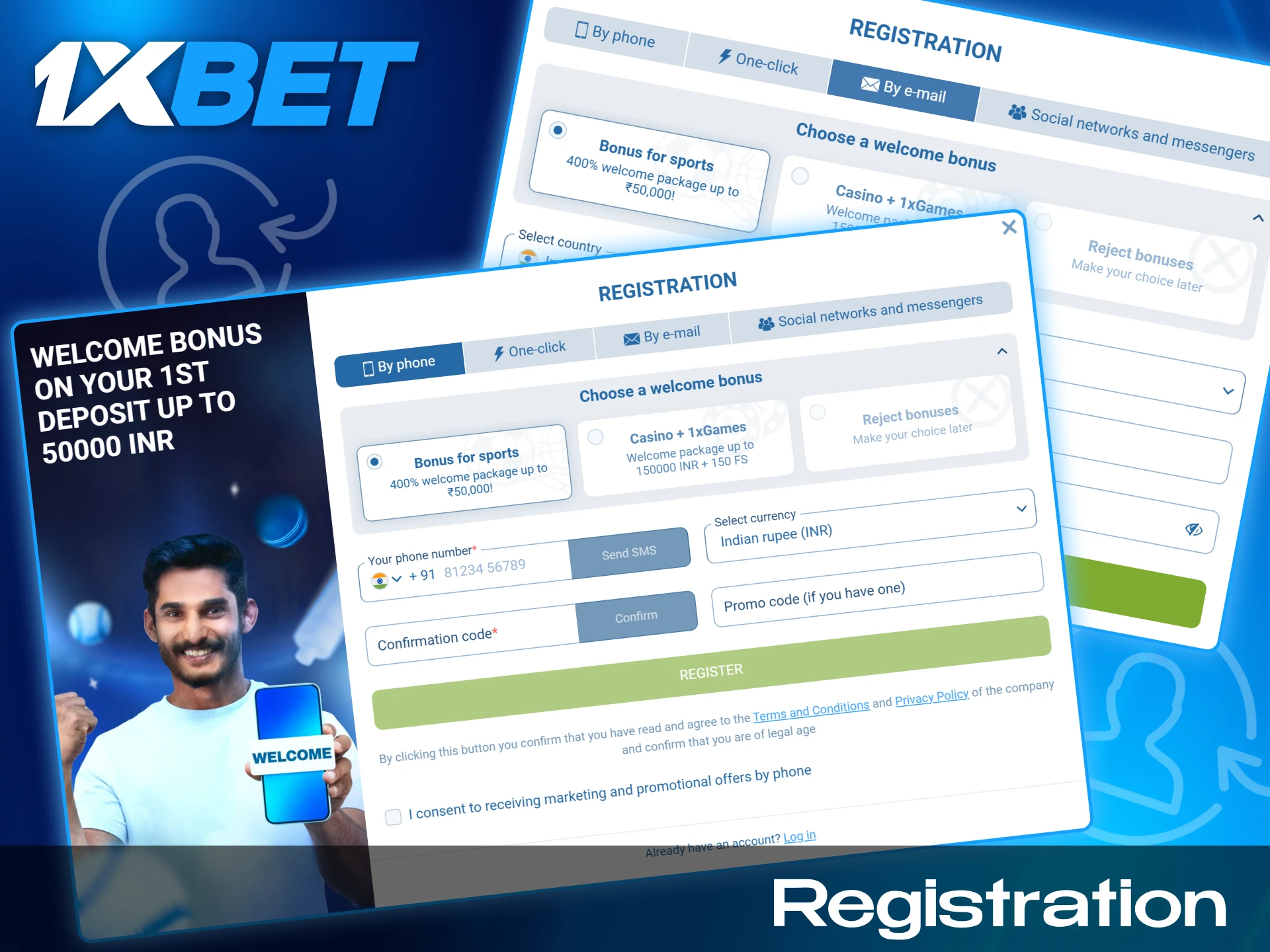 Step-by-step instructions for registering with 1xBet India.