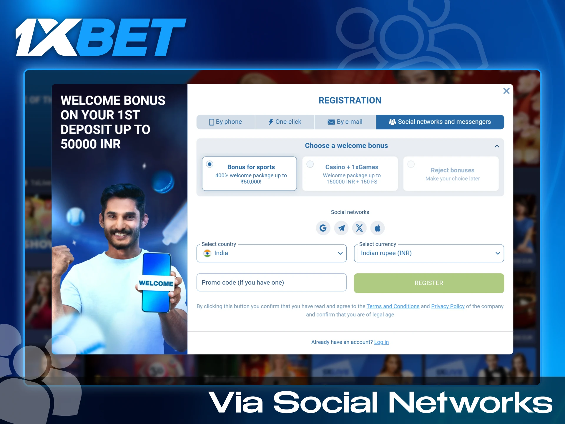 You can also register via existing account in social networks.